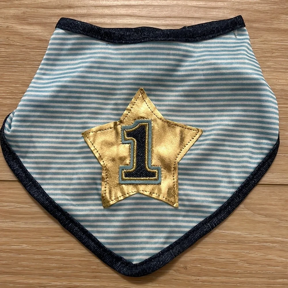 First birthday bib boy stripes